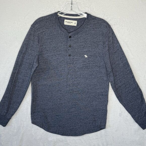 Abercrombie & Fitch Shirt Men's Small Blue Henley Soft AF Tee Long Sleeve Preppy - Picture 1 of 13
